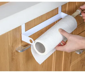 Over cabinet paper towel holder kitchen metal hanging rack for rolls and towels storage.