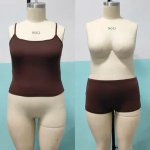 Plus Size Women Casual Sexy Sling Top And Shorts Set Solid Color Stretch Slim Fit Loungewear Yoga Athletic Set