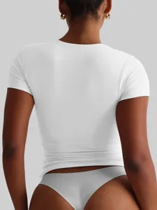 Estate donna tinta unita maniche corte vestibilità slim collo t-shirt casual top