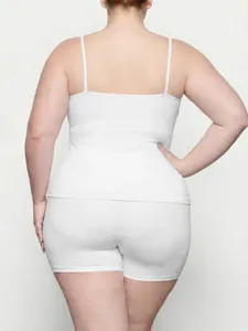 Plus size white camisole shorts lounge set for women comfortable stretch sleepwear wear