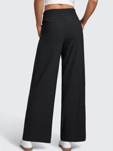 Women's high waist casual wide leg pants solid color loose sweatpants with elastic waist.