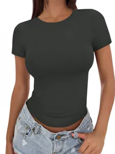 Bella maglietta da donna slim fit a maniche corte girocollo tinta unita basic top estivo.