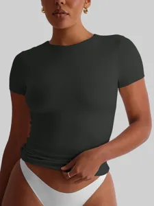 Donna vestibilita slim maniche corte girocollo basic tinta unita t-shirt top casual.