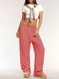 Y2K striped loose trousers casual streetwear high waist drawstring wide leg pants women