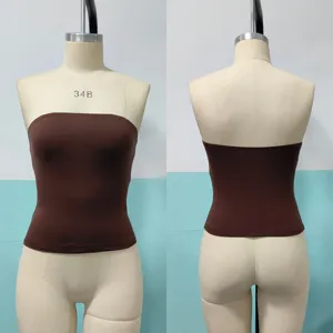 Damen einfarbig braun trägerlos Schlauchtop lässig Slim Fit Basic Crop Top Sommer