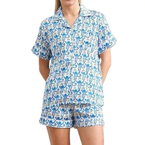 Set pigiama da donna a maniche corte con stampa scimmia, abbigliamento da notte estivo comodo.