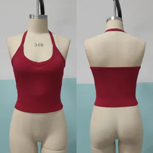 Women Y2K Ribbed Halter Neck Backless Crop Top Sexy Slim Fit Sleeveless Summer Casual Basic Solid Color Streetwear