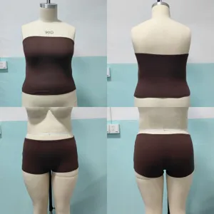Plus size brown tube top and shorts set, comfortable slim fit casual summer women clothing.