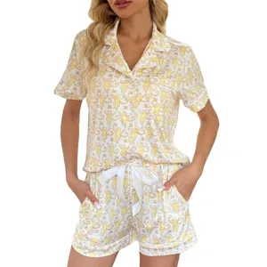 Set pigiama corto stampa scimmietta donna top con bottoni e pantaloncini abbigliamento da casa