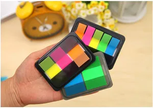 Transparent index tabs sticky notes, colorful fluorescent film page markers for office and school.