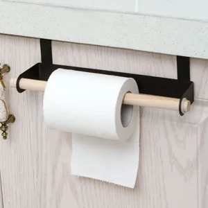Punch Free Over The Door Towel Rack Kitchen Rag Storage Holder Bathroom Iron Wood Organizer Hanging Shelf