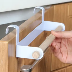 Punch-free kitchen cabinet door hanging towel rack with wooden bar for bathroom storage organizer