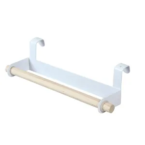 Over cabinet towel rack, white metal and wooden bar kitchen rag holder bathroom towel bar storage