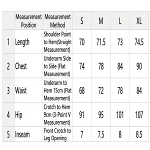 Size chart for women summer bodysuit activewear, detailed length bust waist hip measurements.