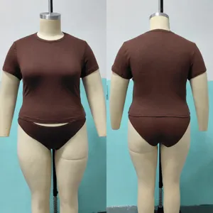 Γυναικείο Casual Μονόχρωμο T-Shirt Κοντό Μανίκι και Σετ Εσώρουχα Plus Size Ελαστικό Basic