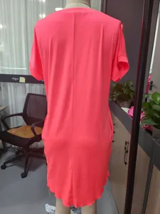 Vestido holgado de talla grande liso manga corta cuello redondo para mujer verano