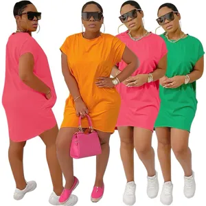 Mujer manga corta casual suelto vestido color sólido bolsillo cómodo moda diario atuendo.