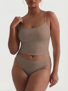 Summer women basic camisole and briefs set sleeveless solid color underwear outfit