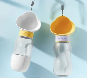 Portable pet water bottle with cloud shaped bowl outdoor dog drinking cup dispenser for walking.