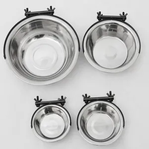 Bol pour Chien Suspendu en Acier Inoxydable pour Animaux Anti-Basculement Fixé en Cage Bol d'Alimentation pour Chiens Chiots Chats