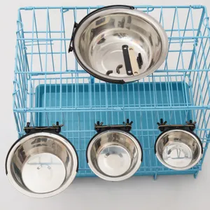 Bol pour chien en acier inoxydable suspendu cage fixe anti-renversement chat mangeoire bol