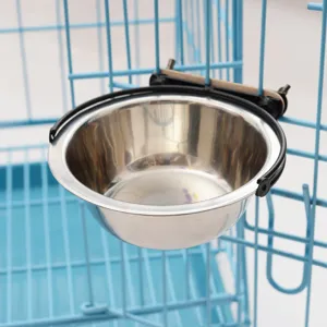 Gamelle suspendue en acier inoxydable pour animal, bol de cage anti-renversement pour chien.