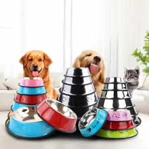 Stainless Steel Pet Dog Cat Bowl Anti-Slip Rubber Base Food Water Feeding Bowl