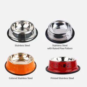 Stainless steel pet bowl dog cat food water bowl anti-slip rubber base durable design.