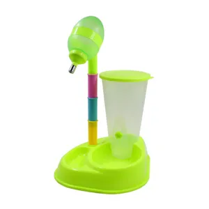 Adjustable pet water dispenser and food bowl set for cats and dogs, multi-color vertical design.