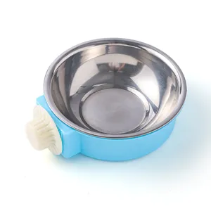 Stainless steel hanging pet bowl with fixing screw for dog cage and cat feeding supply