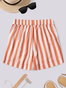Women's orange white striped high waist casual loose wide leg summer shorts resort beach wear