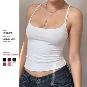 Women Casual Slim Fit Solid Color U Neck Spaghetti Strap Camisole Sleeveless Sexy Basic Tank Top Summer Fashion Apparel