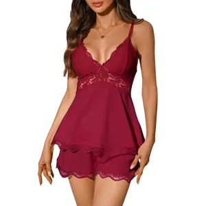 Women's Sexy Lace Camisole and Shorts Sleepwear Set Comfortable Loungewear Two-Piece