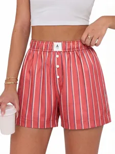 Women casual striped boxer shorts summer high waist loose elastic lounge wear pants