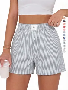 Women striped lounge shorts high waist elastic band casual summer boxer shorts daily wear