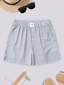 Summer casual striped shorts for women, high-waisted loose wide-leg design for daily wear.