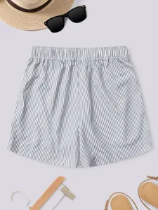 Women summer casual high waist loose striped shorts flat lay detail view beach wear comfort