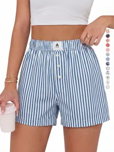 Women summer striped casual shorts high waist loose boxer shorts breathable daily wear