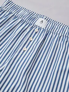 Blue white striped casual shorts elastic waist detail comfortable summer fashion clothing