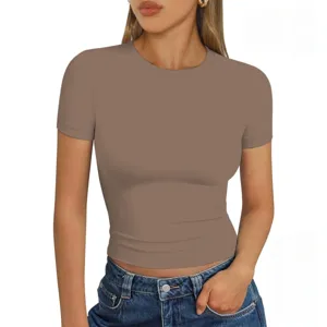 Donna elegante vestibilità slim maniche corte girocollo crop top estate casual t-shirt