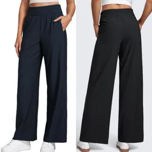 Women's high waist casual wide leg pants solid color loose sweatpants for daily wear.