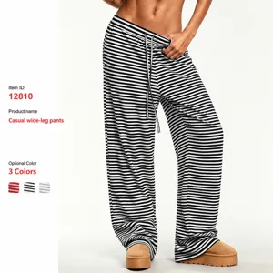 Women Y2K Casual Striped Pants High Waist Drawstring Loose Straight Leg Draping Track Pants Spring Summer Streetwear