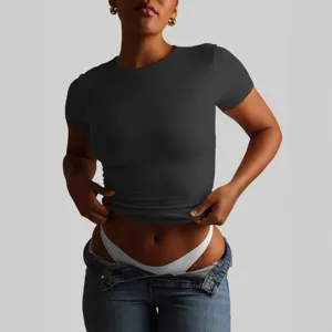 Estate vestibilita slim donna tinta unita manica corta girocollo maglietta top casual
