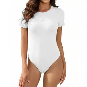 Donna body manica corta a costine estate casual slim fit basic tinta unita top versatile