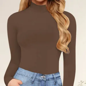Women's casual mock neck long sleeve slim fit solid color bodysuit for autumn winter main view