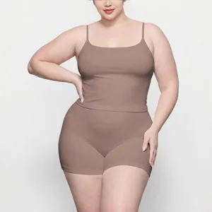 Plus size women camisole shorts set stretchy slim lounge activewear yoga basic outfit