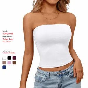 Damen Casual Einzifarbig Trägerloses Tube Top Elastisch Slim Fit Sommer Outerwear Basic Ärmellos Tanktop