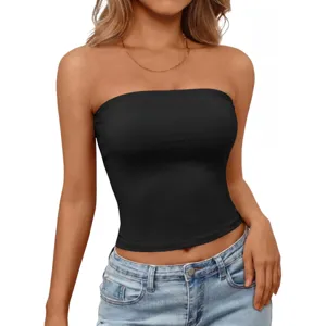 Schwarzes trägerloses Oberteil Damen Sommer sexy figurbetontes Basic Crop Top Modekleidung