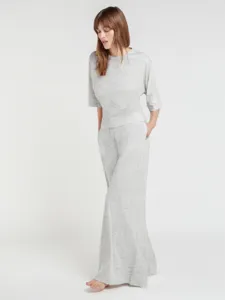 Γυναικείο πλεκτό σετ loungewear casual χαλαρό τοπ και ψηλόμεσο φαρδύ παντελόνι κομψό