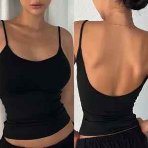 Femme noir bretelles spaghetti caraco dos nu haut basic sexy été streetwear mode tendance